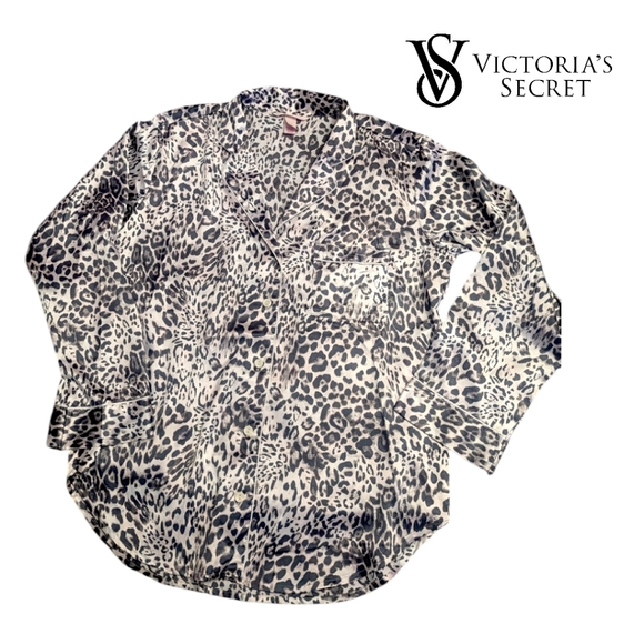Victoria's Secret Leopard Print Pyjama Top; Silky Satin Silver Look - Picture 1 of 7